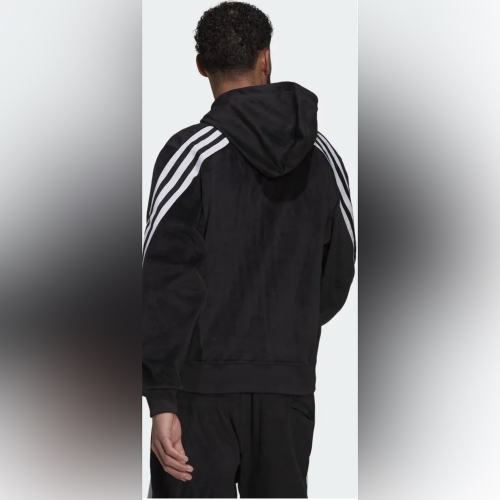 Men’s RARE Adidas NWT Medium Future Icons Ribbed Hoodie/Pants Velour Set - Picture 3 of 15